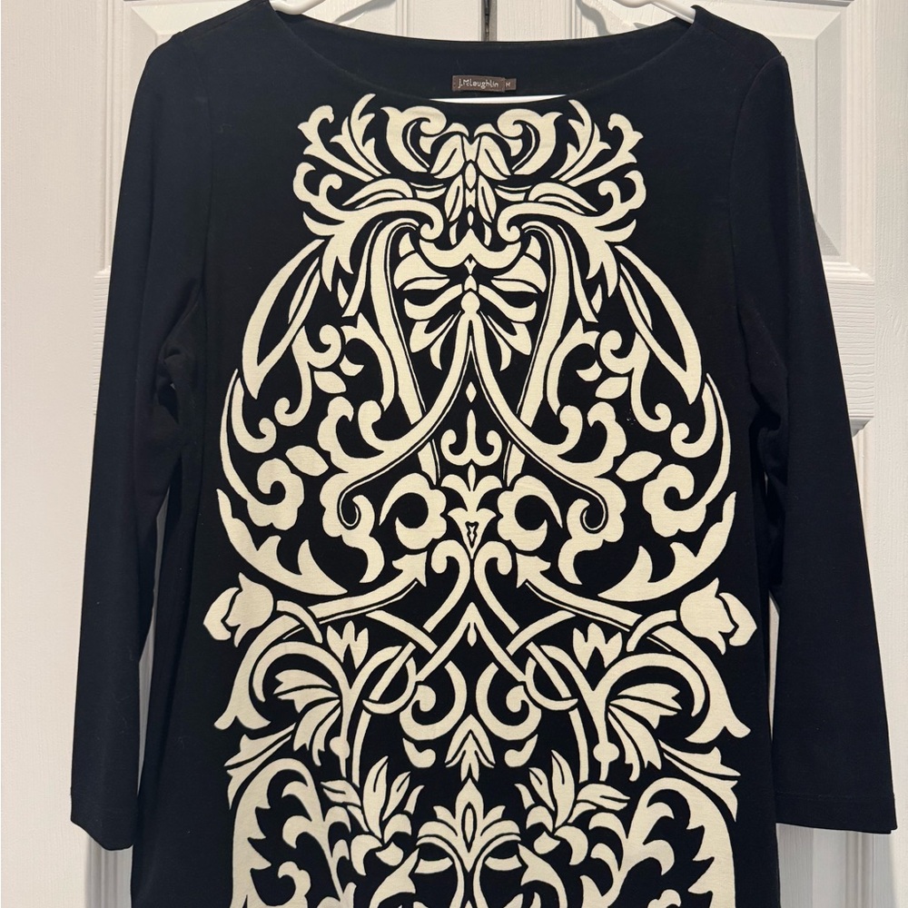J. McLaughlin Black and Cream Swirl Top